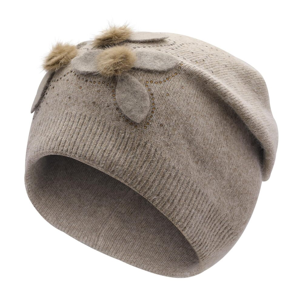 1639 Floral Slouchy Beanie Hat Double Layer Winter Knit Skull Cap, Three